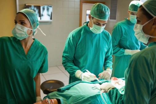 Operating room with staff and patient